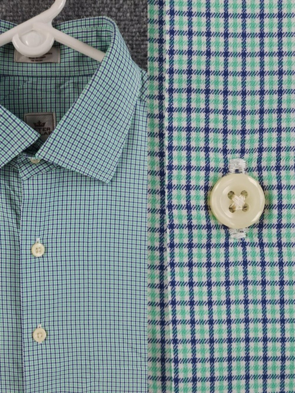 Peter Millar Medium Nylon Spandex Check Green Long Sleeve Button Up Crown Sport